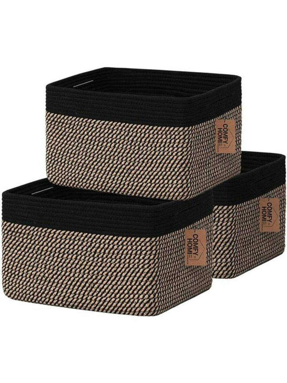 Set of 3 Cotton Rope Storage Baskets with Handles Toy Bin Organizer Box